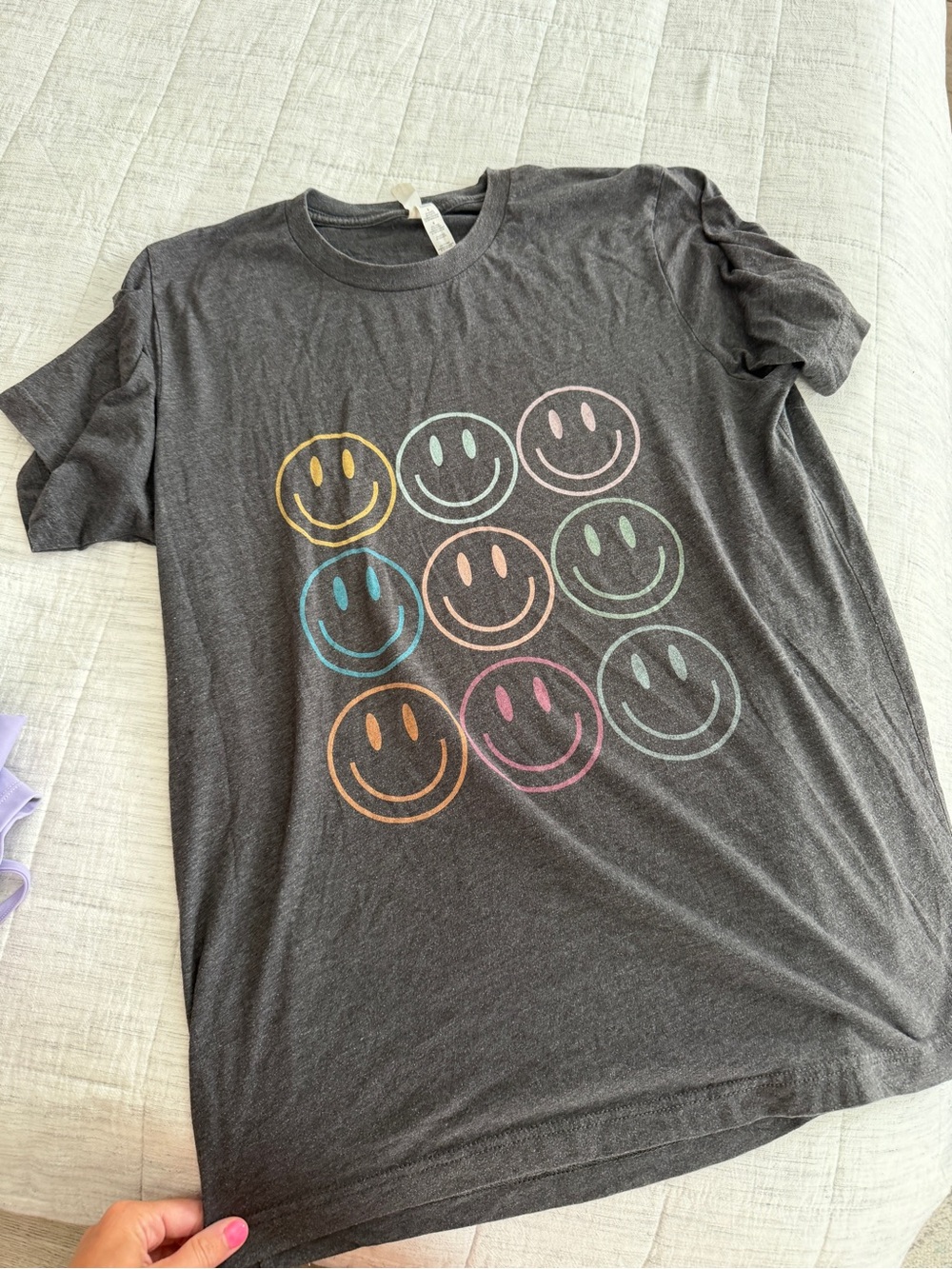 Charcoal Graphic Smiley Face Tee — Multicolor Smiles